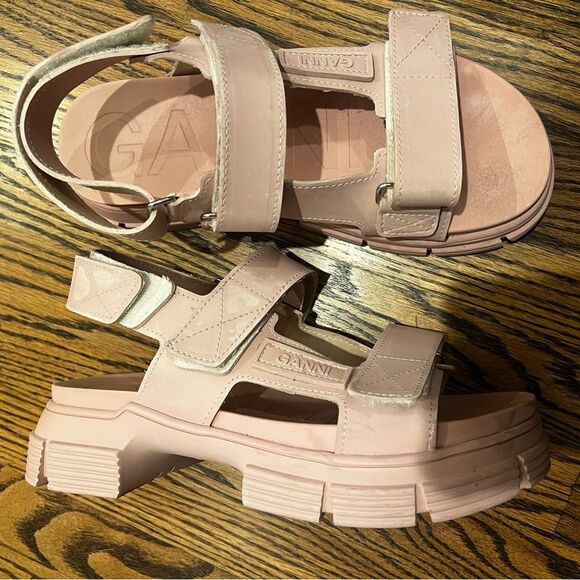 GANNI Rubber Sandals sz 8/38 pink velcro adjustable multi strap platform chunky - Picture 2 of 9